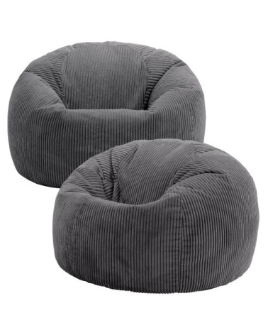 Lot de 2 poufs velours côtelé gris anthracite