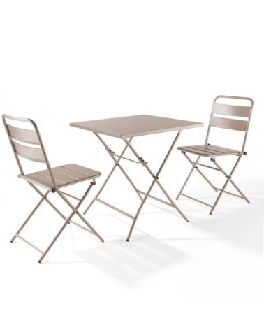 Ensemble table de jardin pliante et 2 chaises acier taupe