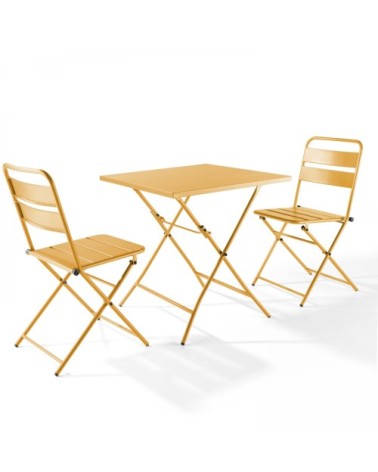 Ensemble table de jardin pliante et 2 chaises acier jaune