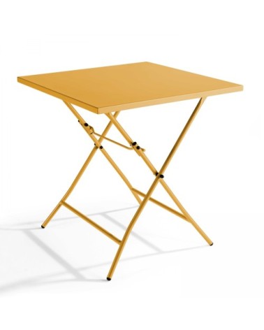 Ensemble table de jardin pliante et 2 chaises acier jaune