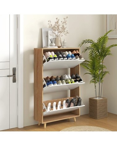 Meuble à chaussures design scandinave 3 portes abattantes