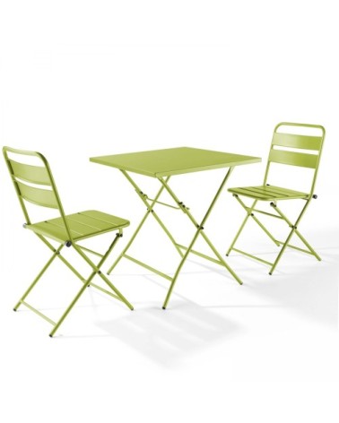 Ensemble table de jardin pliante et 2 chaises acier vert