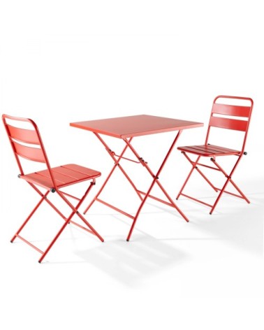 Ensemble table de jardin pliante et 2 chaises acier rouge