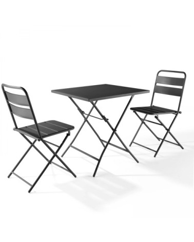 Ensemble table de jardin pliante et 2 chaises acier gris