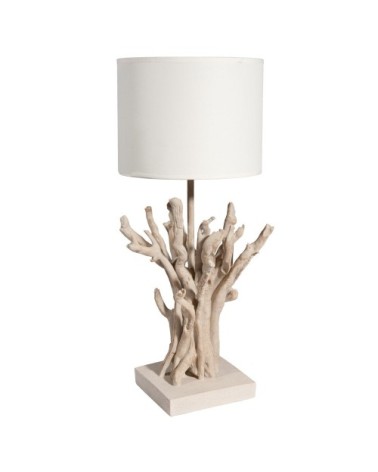 Lampe imitation bois flotté et abat-jour blanc