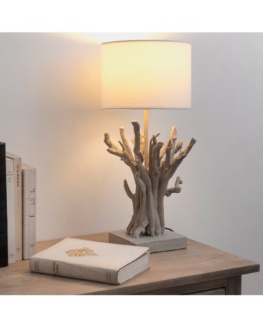 Lampe imitation bois flotté et abat-jour blanc