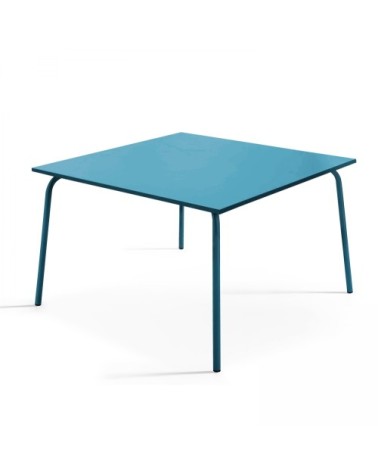 Table de jardin carrée en métal bleu pacific
