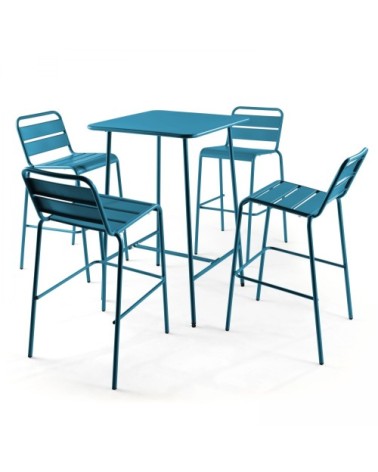 Table haute de jardin carrée en acier bleu pacific