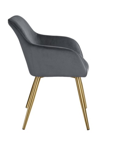Chaise MARILYN Effet Velours Style Scandinave gris foncé/or