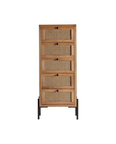 Chiffonnier en fer, rotin et bois en brun 45x40x115