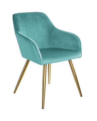 Chaise MARILYN Effet Velours Style Scandinave turquoise/or