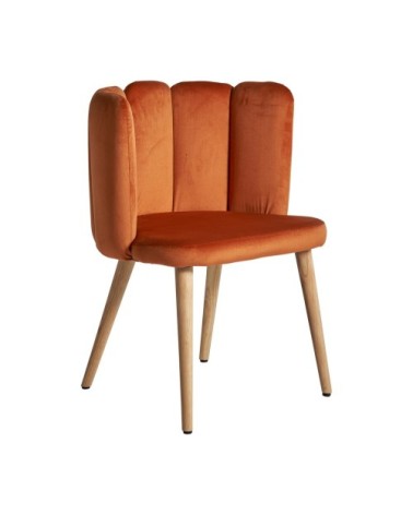 Chaise en velours, bois et mousse orange 55x52,5x74