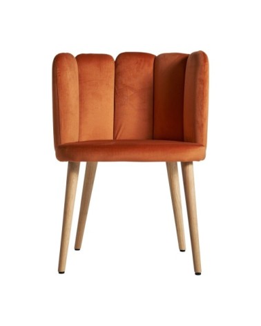 Chaise en velours, bois et mousse orange 55x52,5x74