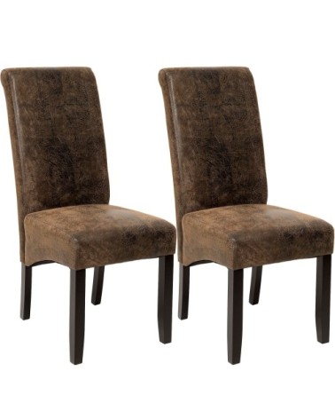 Lot de 2 chaises aspect cuir marron foncé
