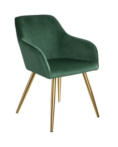 Chaise MARILYN Effet Velours Style Scandinave vert foncé/or