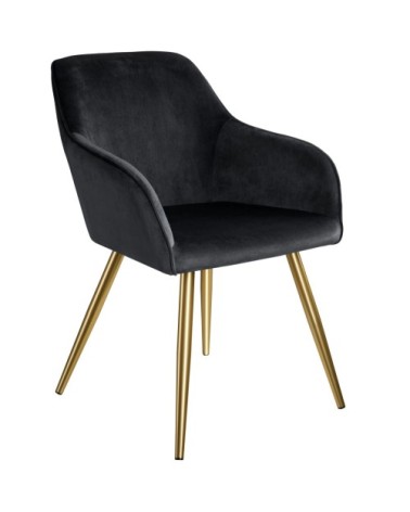 Chaise MARILYN Effet Velours Style Scandinave noir/or