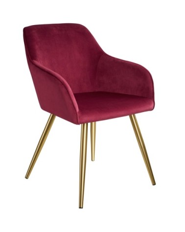 Chaise MARILYN Effet Velours Style Scandinave bordeaux/or
