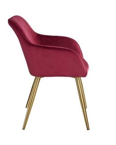 Chaise MARILYN Effet Velours Style Scandinave bordeaux/or