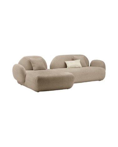Canapé angle gauche 5 places en tissu bouclette beige