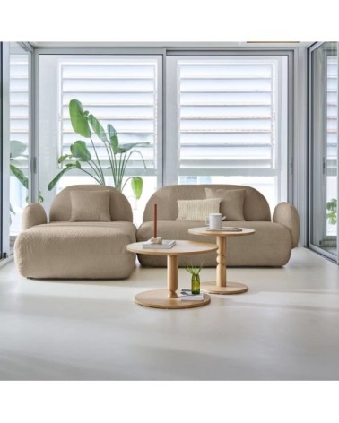 Canapé angle gauche 5 places en tissu bouclette beige