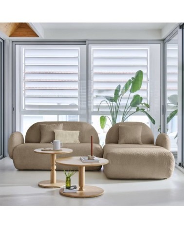 Canapé angle droit 5 places en tissu bouclette beige