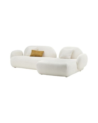 Canapé angle droit 5 places en tissu bouclette ivoire