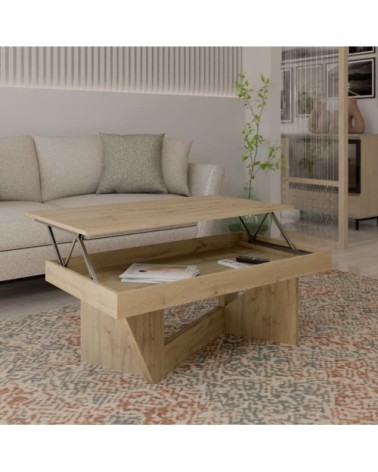 Table basse relevable effet chêne naturel