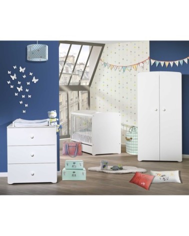 Commode à langer 3 tiroirs 97x76x66cm en Bois Blanc