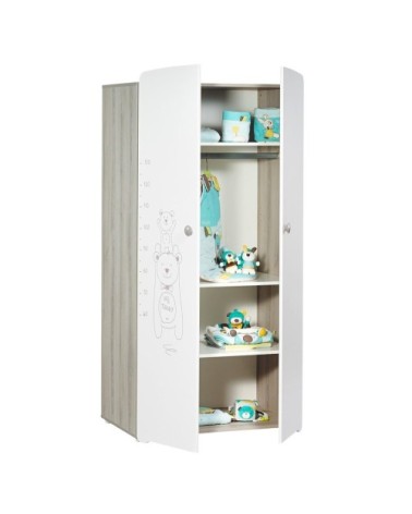 Armoire 2 portes bébé 175x85x56cm en Mélamine Blanc