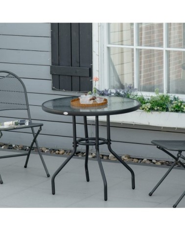 Table à manger jardin trou parasol verre trempé noir