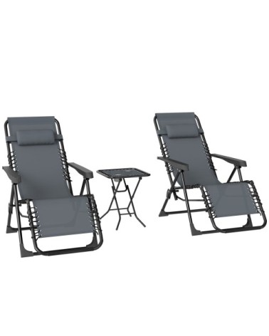 Lot de 2 chaises longues pliables inclinables avec table d'appoint