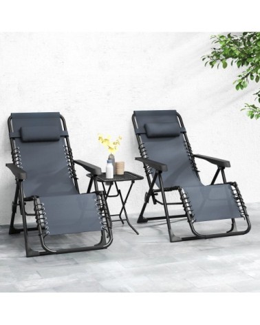 Lot de 2 chaises longues pliables inclinables avec table d'appoint