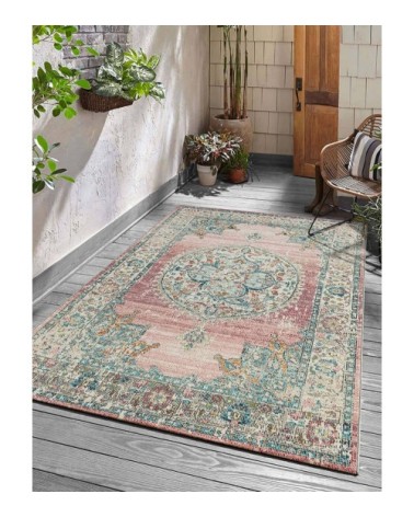 Tapis vintage extérieur terrasse cuisine balcon, rose, 140 x 200 cm