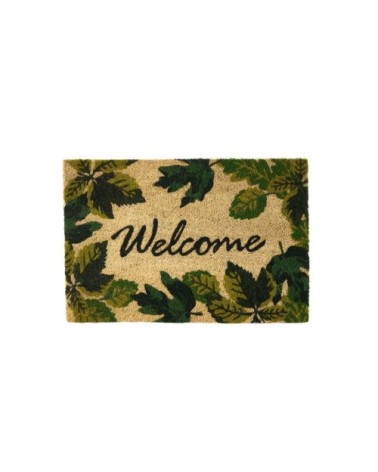 Paillasson coco feuilles vertes welcome 60x40x1,5cm