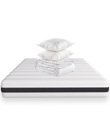 Pack matelas 140x190 Mousse HR + couette + 2 oreillers