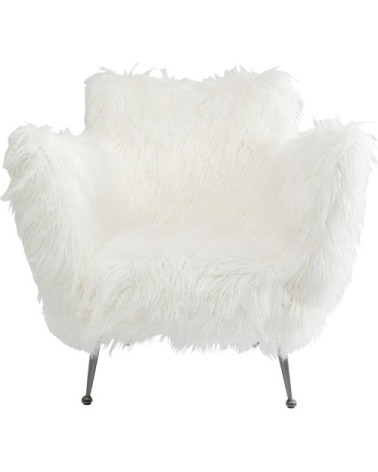 Fauteuil fausse fourrure blanche et acier