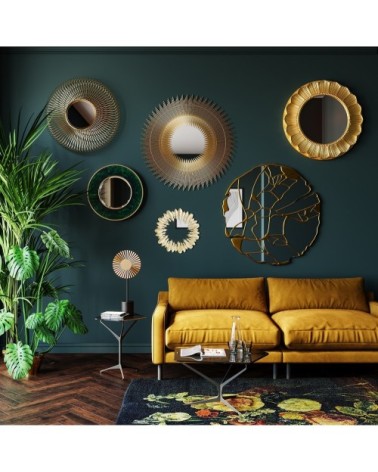 Miroir fleur et chaîne en polyuréthane doré D84