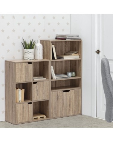 Étagère de rangement de bureau, couleur chêne 3 cases et 2 portes