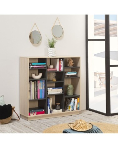 Étagère bibliothèque 110x110 cm, couleur chêne et gris