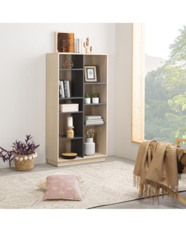 Étagère bibliothèque 150x80cm, couleur chêne et gris