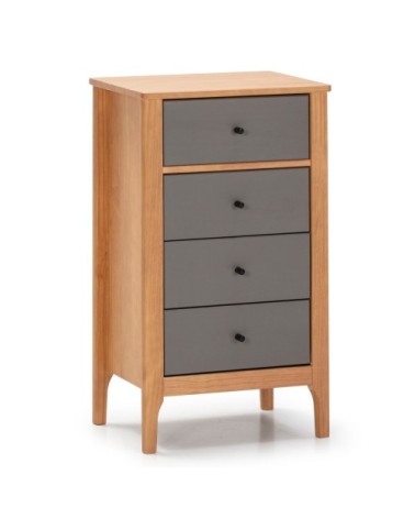 Chiffonnier nuit 4 tiroirs dans tiroirs chêne/gris, 46 cm longueur