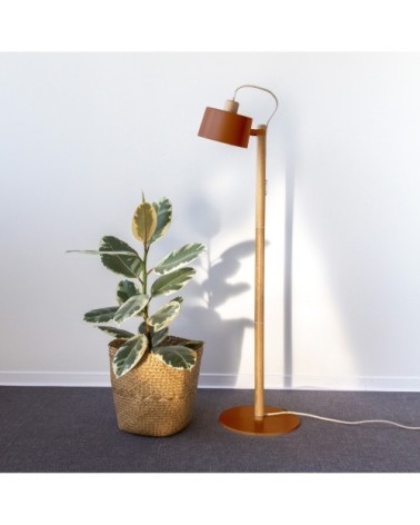 Luminaire à poser chêne et métal terracotta