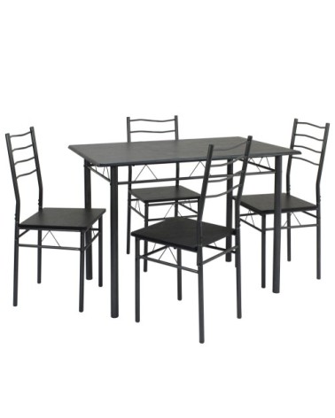 Ensemble de Table et 4 chaises pour salle à manger noir/gris