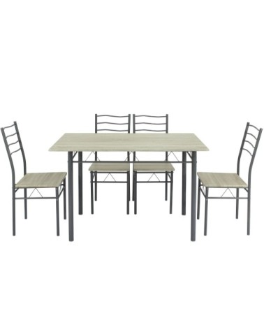 Ensemble de Table et 4 chaises pour salle à manger chêne/gris