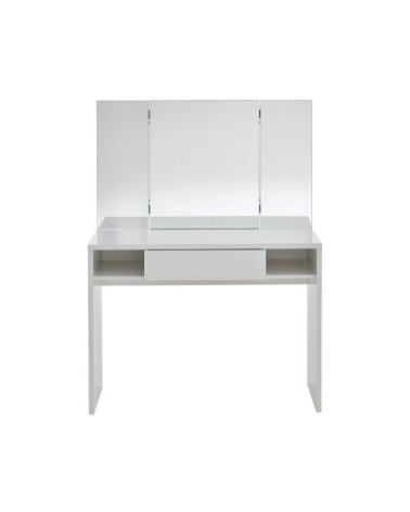 Coiffeuse 1 Tiroir 2 Niches avec Miroir 3 Pans - Blanc