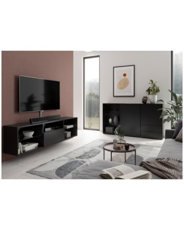 Meuble TV 1 Tiroir 5 Niches Noir - L153,5 cm