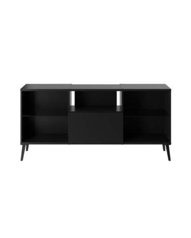 Meuble TV 1 Tiroir 5 Niches Noir - L153,5 cm