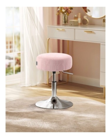 Tabouret de maquillage réglable en hauteur pivotant à 360 degrés rose