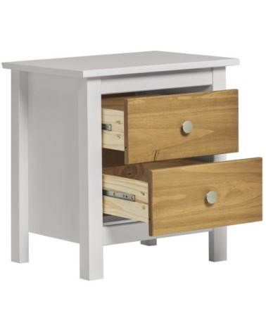 Table de chevet blanc 2 tiroirs, fabriqué en bois de pin massif