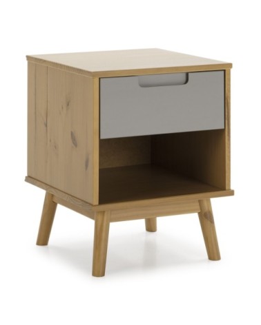 Table de chevet 1 tiroir couleur bois et gris, bois massif